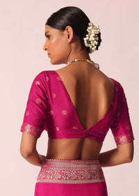 Rani Pink Woven Saree In Silk with Bandhani Detail And Unstitched Blouse Piece