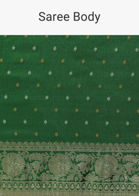 Green Bandhani Silk Saree With Woven Motif And Unstitched Blouse Piece