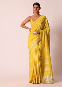 Mustard Yellow Banarasi Bandhani Saree With Zari Work And Unstitched Blouse Piece