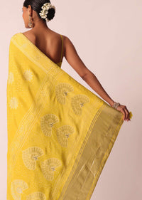 Mustard Yellow Banarasi Bandhani Saree With Zari Work And Unstitched Blouse Piece