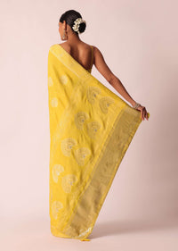 Mustard Yellow Banarasi Bandhani Saree With Zari Work And Unstitched Blouse Piece