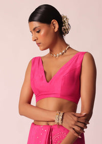 Pink Bandhani Saree With Woven Motifs And Unstitched Blouse Piece