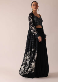 Black Floral Print Crop Top And Sharara Set