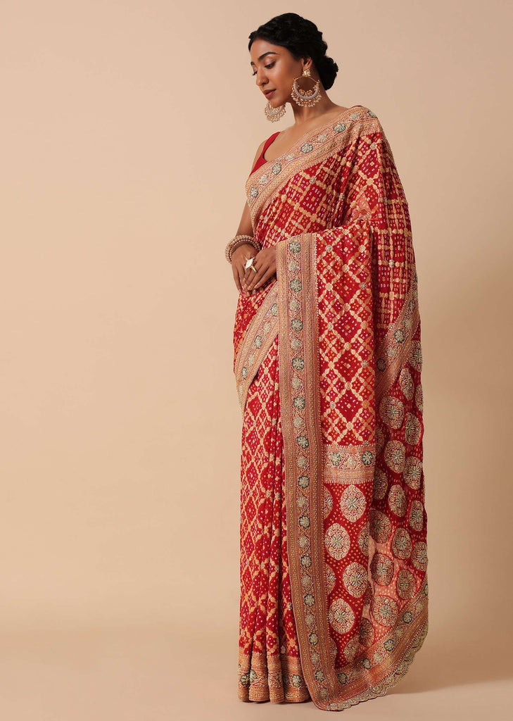 Radiant Red Banarasi Khaddi Saree With Unstitched Blouse Piece