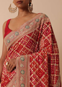 Radiant Red Banarasi Khaddi Saree With Unstitched Blouse Piece