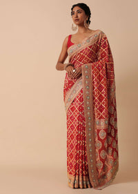 Radiant Red Banarasi Khaddi Saree With Unstitched Blouse Piece