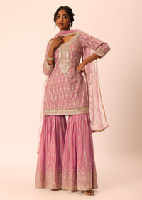 Purple Kurta Sharara Set In Chiffon With Sequin Work