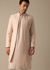 Pink Dupion Silk Embroidered Sherwani Set