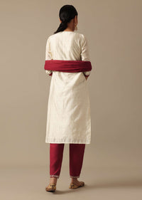 White Chanderi Silk Kurta Set With Colorblock Detail