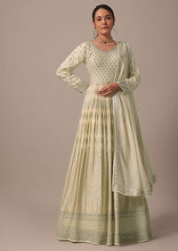 White Banarasi Silk Anarkali Set