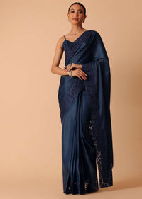 Blue Organza Saree With Unstitched Blouse Piece