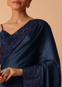 Blue Organza Saree With Unstitched Blouse Piece