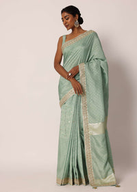 Light Green Dola Silk Bandhani Saree With Unstitched Blouse Piece