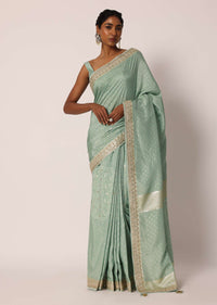 Light Green Dola Silk Bandhani Saree With Unstitched Blouse Piece