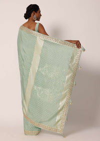 Light Green Dola Silk Bandhani Saree With Unstitched Blouse Piece