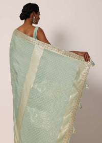 Light Green Dola Silk Bandhani Saree With Unstitched Blouse Piece