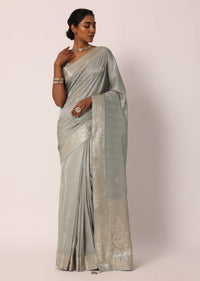 Grey Kora Silk Tissue Saree With Unstitched Blouse Piece