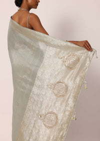 Grey Kora Silk Tissue Saree With Unstitched Blouse Piece