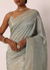 Grey Kora Silk Tissue Saree With Unstitched Blouse Piece