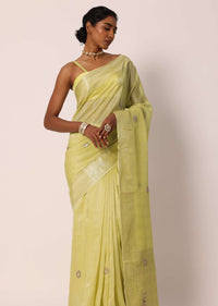 Mehendi Green Kora Silk Tissue Saree With Gota Patti Work And Unstitched Blouse Piece