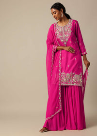 Pink Kurta Sharara Set With Resham Work