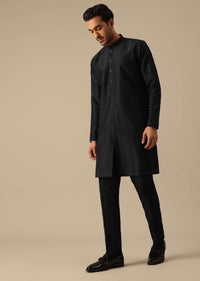 Black Aari Embroidered Kurta Set In Dupion Silk