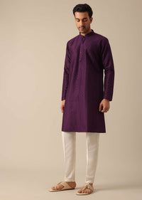 Purple Embroidered Kurta Set With Button Down Pattern