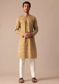 Yellow Satin Printed Kurta Set