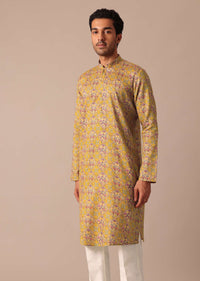 Yellow Satin Printed Kurta Set