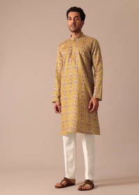 Yellow Satin Printed Kurta Set