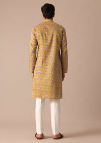 Yellow Satin Printed Kurta Set