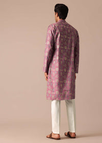 Pink Printed Kurta And Pant Set In Silk