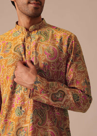 Orange Paisley Print Kurta Set