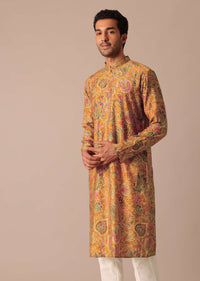 Orange Paisley Print Kurta Set