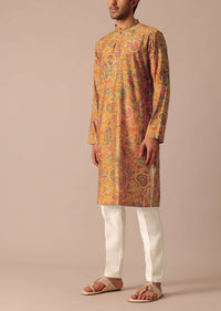 Orange Paisley Print Kurta Set