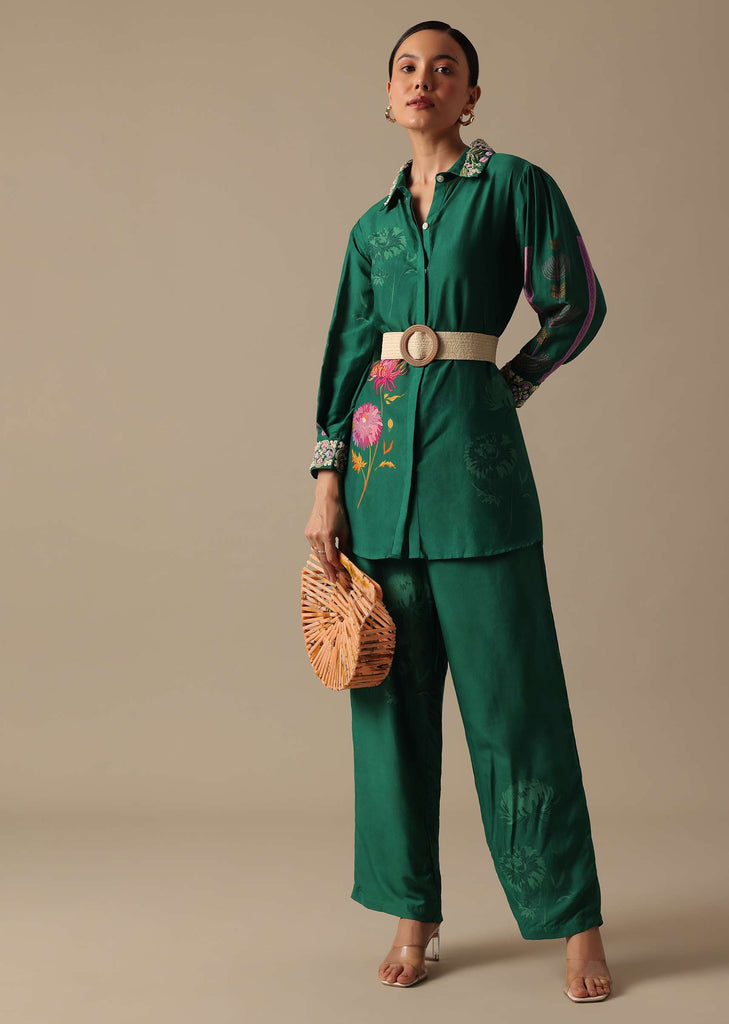 Green co ord set In Silk