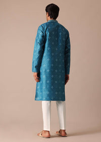 Blue Chanderi Silk Printed Kurta Set With Embroidered Detail