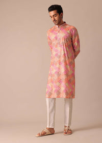 Peach Bandhani Printed Kurta Set In Silk