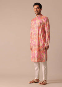 Peach Bandhani Printed Kurta Set In Silk