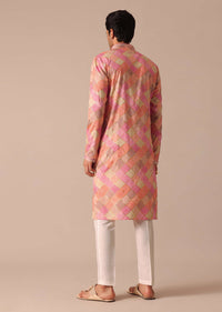 Peach Bandhani Printed Kurta Set In Silk