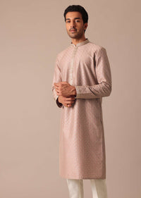 Onion Purple Kurta Set In Silk With Resham Work