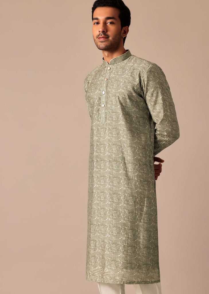 Pista Green Kurta Set In Muslin Silk