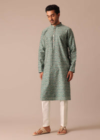 Green Kurta Set In Muslin Silk With Foil Work