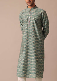 Green Kurta Set In Muslin Silk With Foil Work