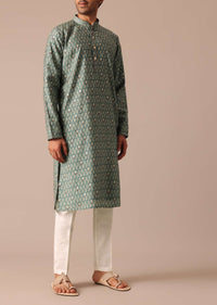 Green Kurta Set In Muslin Silk With Foil Work