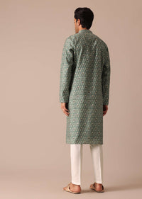 Green Kurta Set In Muslin Silk With Foil Work