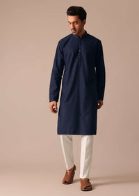 Navy Blue Kurta Set With Lucknowi Work