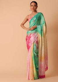 Multicolor Saree With Abstract Print And Unstitched Blouse Piece