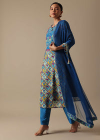 Blue Kurta Set With Floral Prints