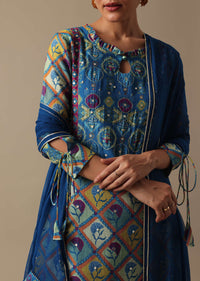 Blue Kurta Set With Floral Prints